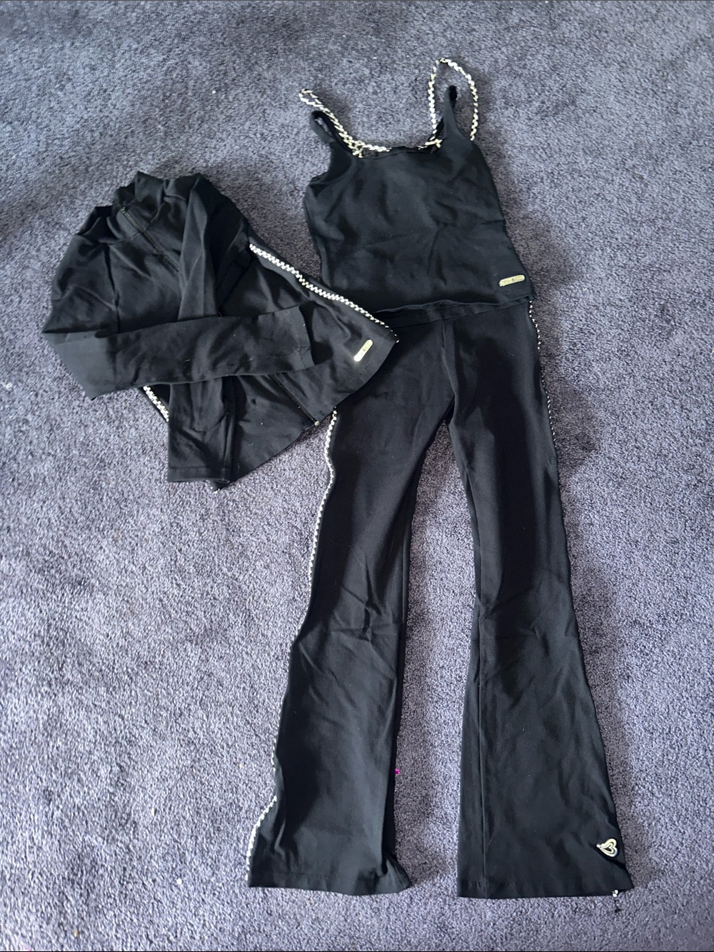 Black Chain-Trim Flared Jumpsuit Set